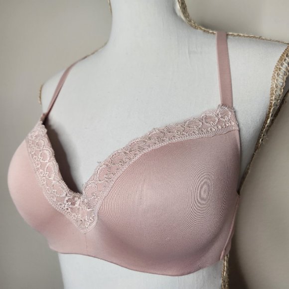 Maidenform Womens 38B Light Pink Padded Wired Bra Lace Trim Hook Eye - Picture 2 of 5